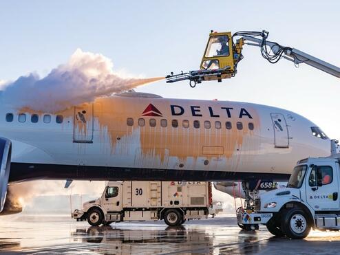 Delta aircraft being deiced