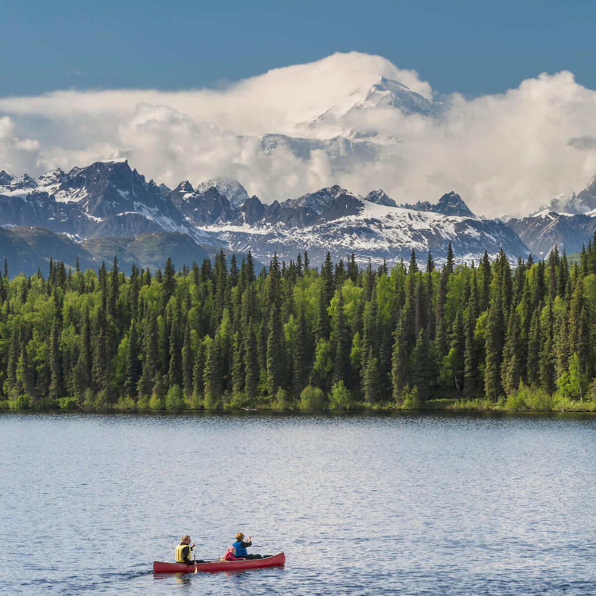 Canoeing on a lake in Alaska