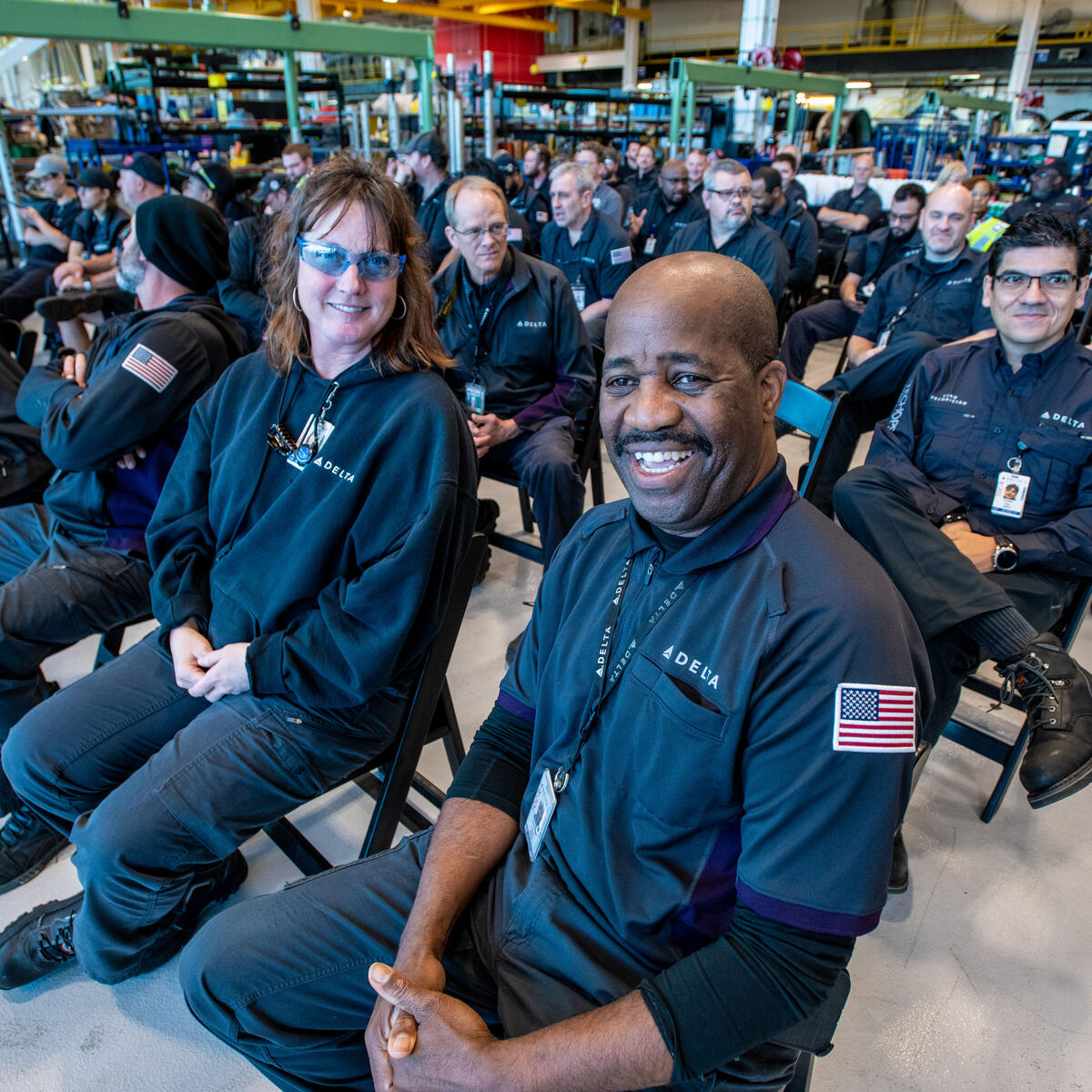 More than 50 TechOps members gathered in the new Engine Shop at the Technical Operations Center in Atlanta to receive the 2021 Platinum Award for Operational Excellence.