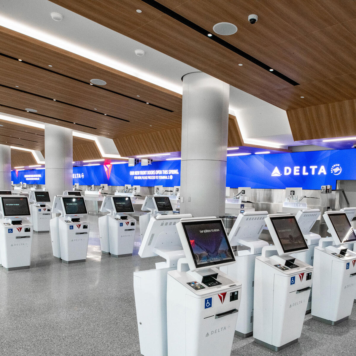 The check-in and bag drop area at Delta's consolidated new terminal at LAX.