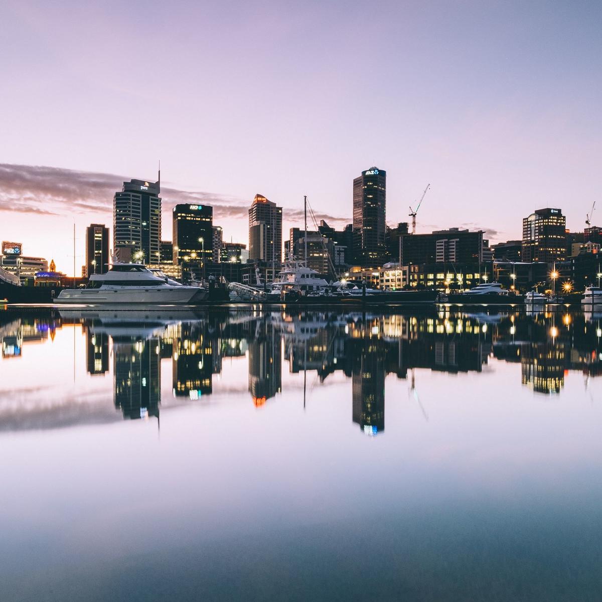 The Auckland, New Zealand, skyline is shown in this 2017 photograph.