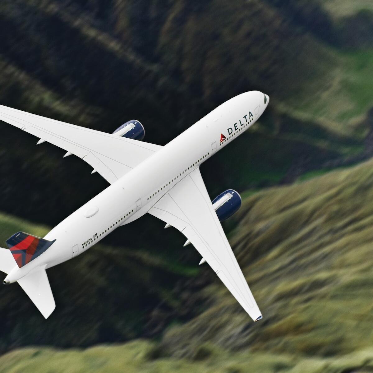 A Delta aircraft is pictured in flight.