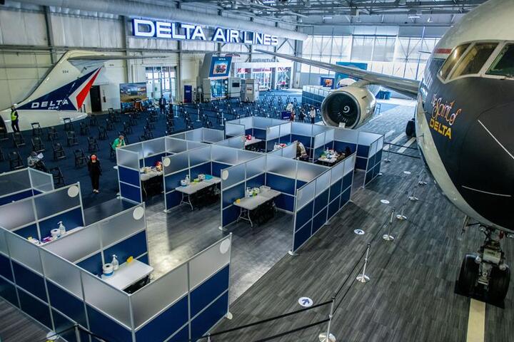 Delta vaccination site in the Delta Flight Museum