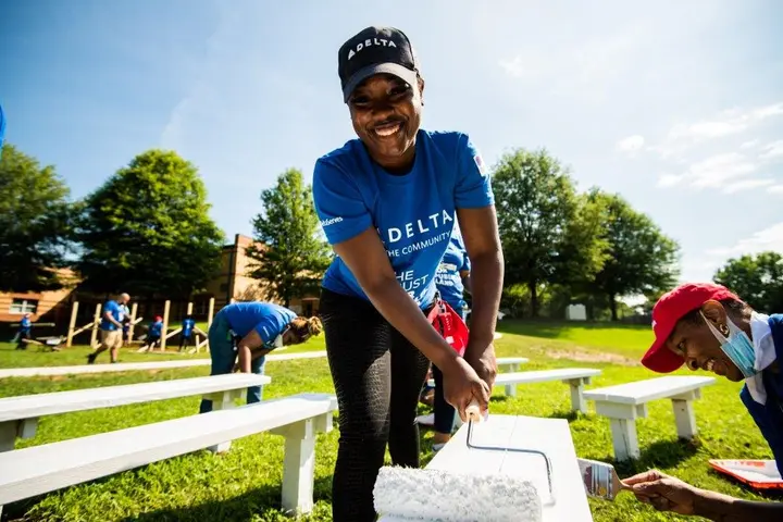 Delta volunteers build playground at Dobbs Elementary School 