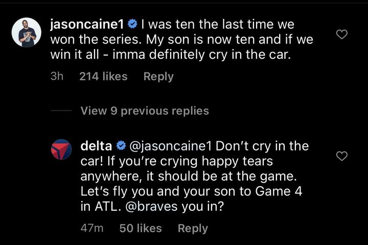 Jason Caine Atlanta Braves Fan Surprise and Delight Twitter