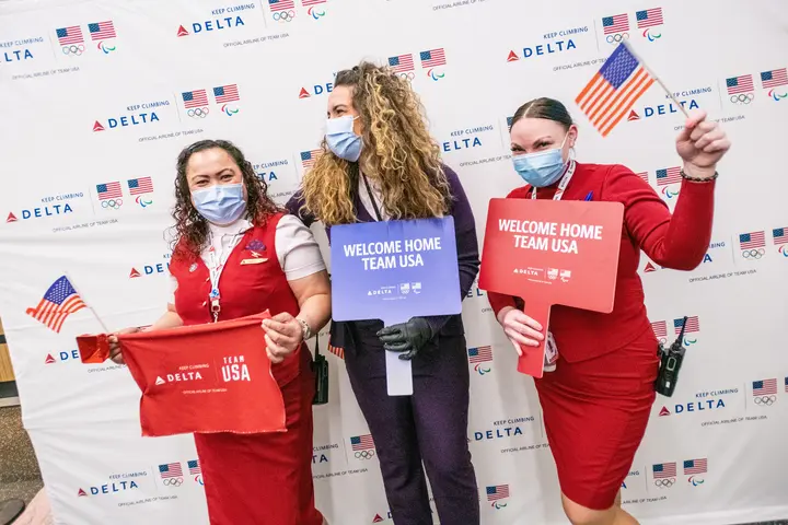Team USA athletes arrive at Salt Lake City International Airport in Salt Lake City, Utah on Monday, February 21, 2022. (CHRIS RANK/RANK STUDIOS) (Team USA athletes arrive at Salt Lake City International Airport in Salt Lake City, Utah on Monday, Febru