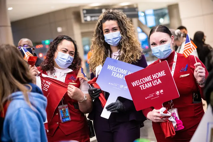 Delta welcomed Team USA athletes at Salt Lake City International Airport in Salt Lake City, Utah on Monday, February 21, 2022.