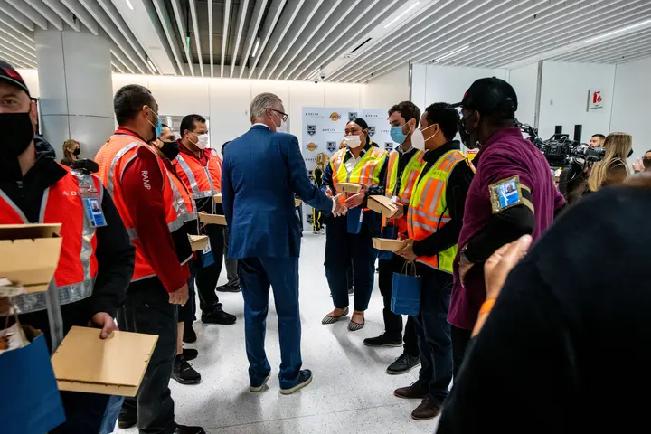 Ed Bastian takes a walkthrough of the new Delta Sky Way on March 28, 2022.