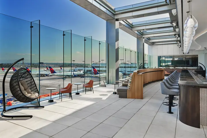 The crown jewel of the Club is the Sky Deck, a year-round, all-weather terrace where guests can enjoy drinks from the premium bar and panoramic views of downtown Los Angeles and the Hollywood Hills.