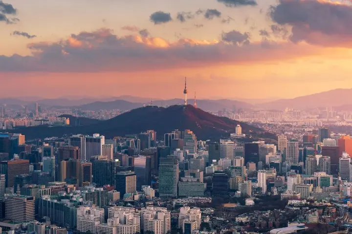 Seoul cityline against sunrise