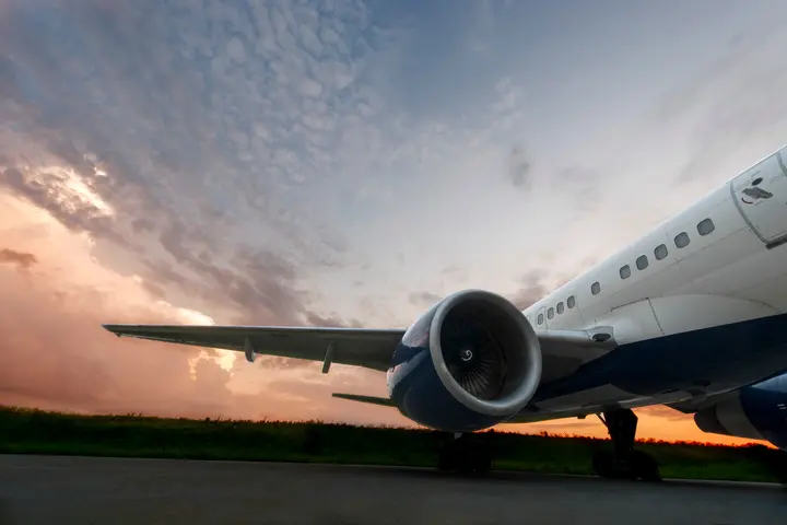 Exterior detail of wing engine of a 757-200
