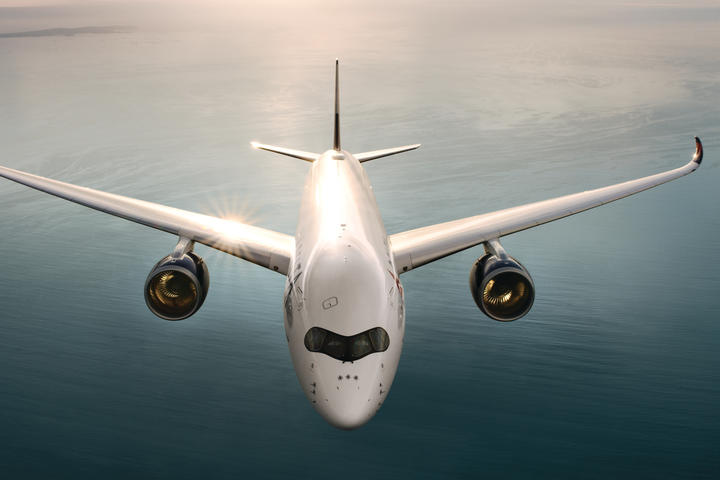 Front of an A350-900 in flight