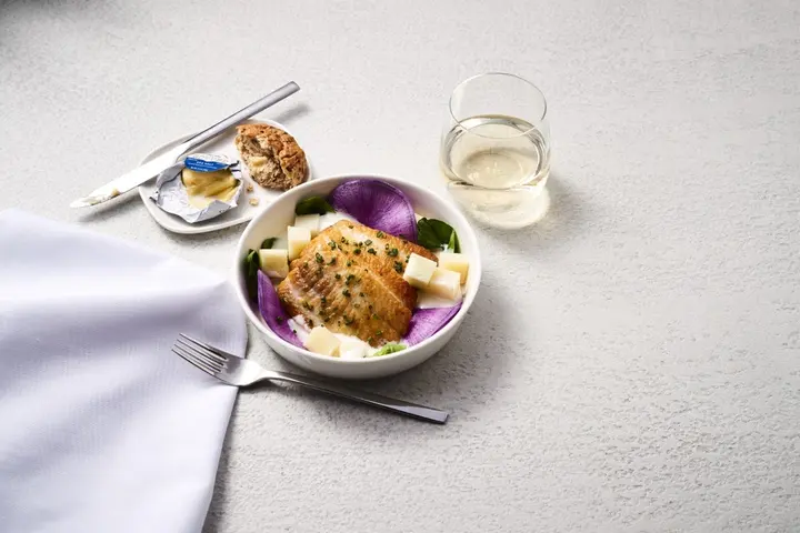 Flounder and Oysters, a Delta first class meal offering, created by Chef Mashama Bailey