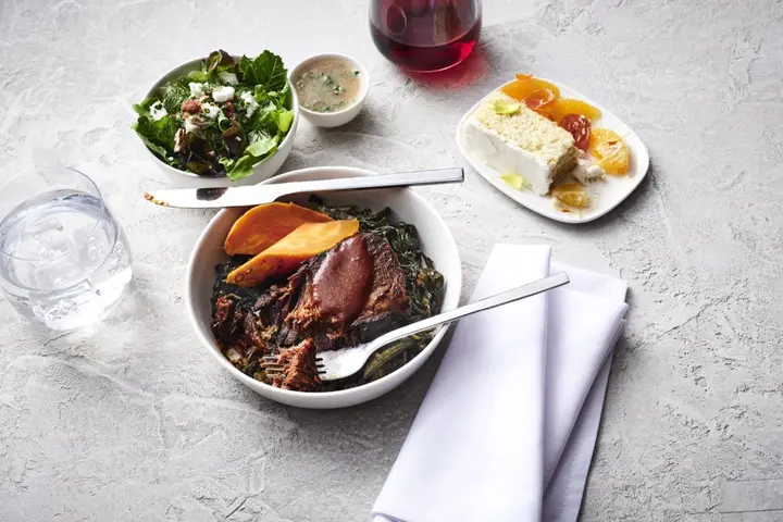Short rib with kanni sauce, a Delta first class meal offering, created by Chef Mashama Bailey