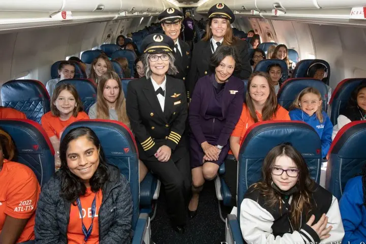 In honor of International Girls in Aviation Day, 130 girls ages 12-18 took flight on a Delta aircraft piloted, staffed and crewed entirely by women as they learned about careers in aviation and aerospace. 