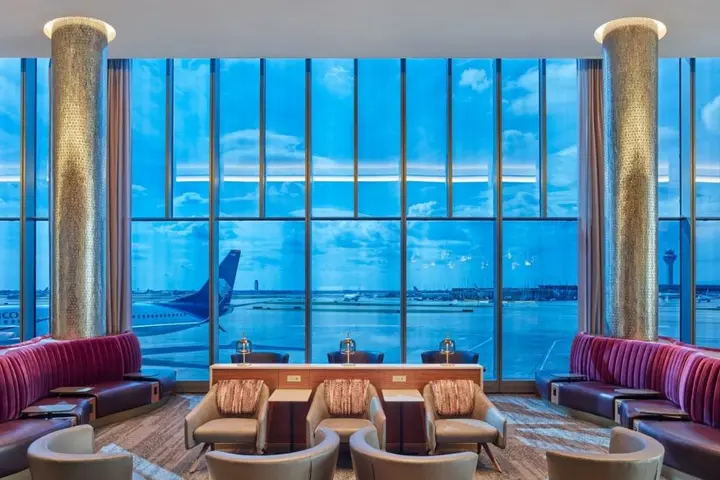 Seating at Delta's new Sky Club in O'Hare Airport overlooks the runways