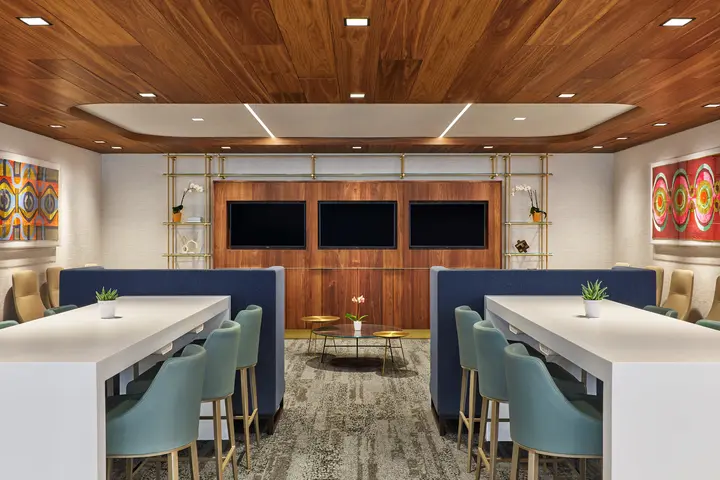 Some of the seating in the new Delta Sky Club at Kansas City International Airport.