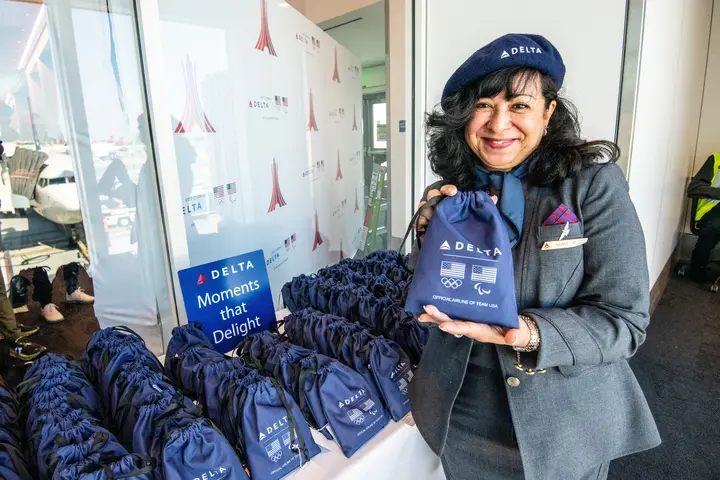 Delta people, customers and friends celebrate the departure of Delta Flight 290 from Los Angeles International Airport (LAX) to Paris Charles de Gaulle Airport (CDG).