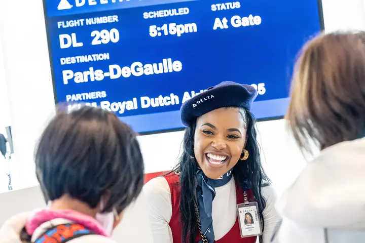 Delta people, customers and friends celebrate the departure of Delta Flight 290 from Los Angeles International Airport (LAX) to Paris Charles de Gaulle Airport (CDG).