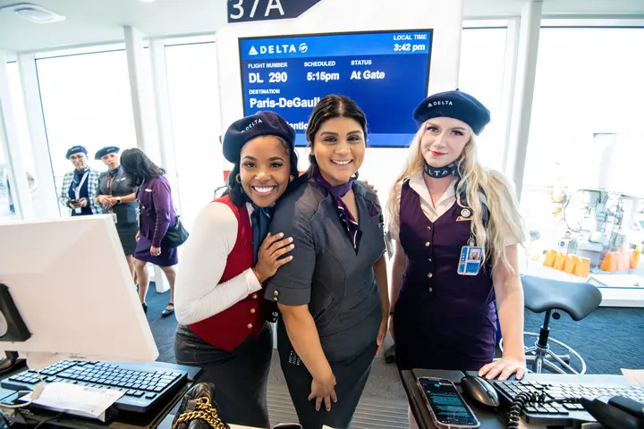 Delta people, customers and friends celebrate the departure of Delta Flight 290 from Los Angeles International Airport (LAX) to Paris Charles de Gaulle Airport (CDG).