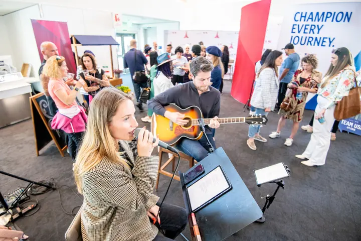 Delta people, customers and friends celebrate the departure of Delta Flight 290 from Los Angeles International Airport (LAX) to Paris Charles de Gaulle Airport (CDG).