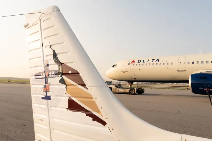 Pilots Barry Behnfeldt and Aaron Wilson, along with maintenance technician Thomas Twiddy make a stop at Hartsfield-Jackson Atlanta International Airport (ATL) during their 48N48 mission -- an attempt to land in all 48 of the contiguous states within 48 hours. They were greeted by Delta Chief of Operations John Laughter.