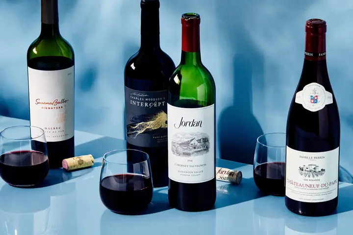 A lineup of some of the red wines chosen as part of Delta's 2023 wine program revamp.
