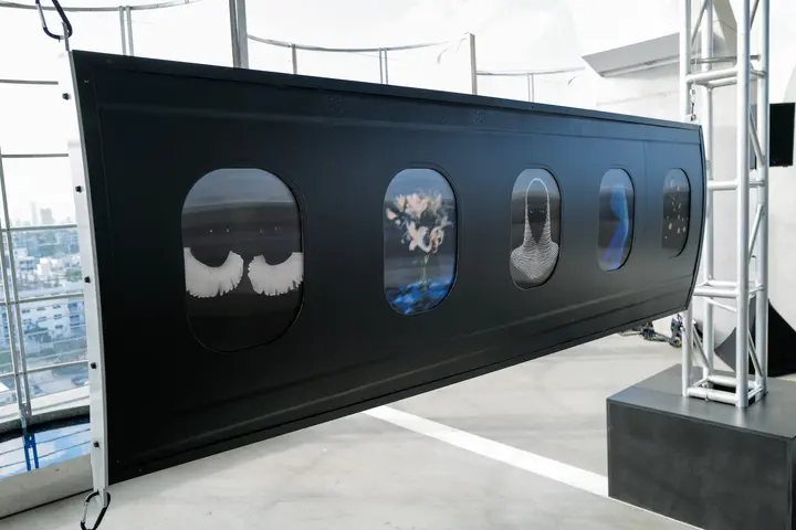 Elliot and Erick Jiménez's artwork on display in Delta's Open Air Gallery at Miami Art Week.
