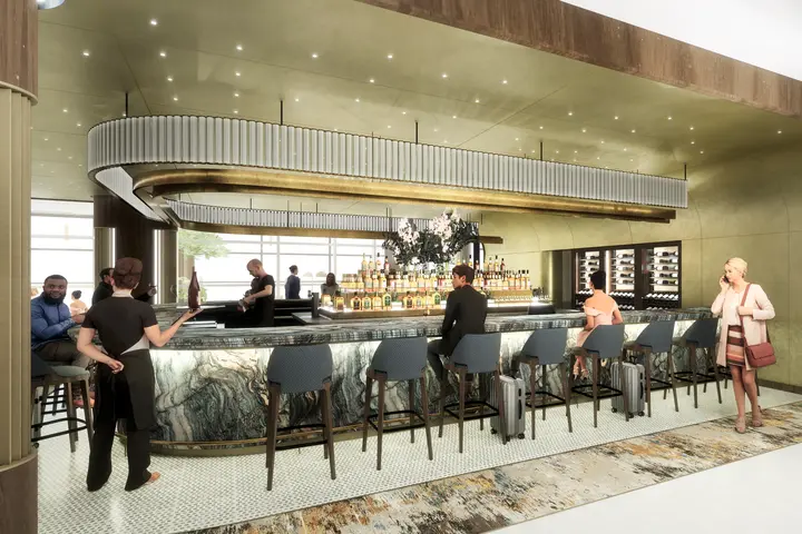 A rendering of the bar at the new JFK Premium Lounge
