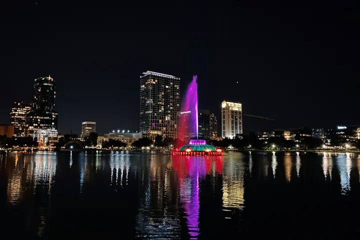 An image of downtown Orlando at night