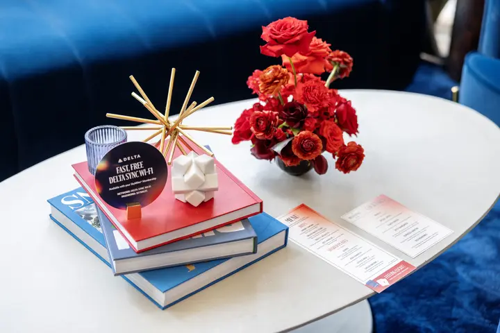 Delta Lounge decor beckons members to connect to Delta's Fast, Free Wi-Fi connectivity, powered by T-Mobile during SXSW 2024.