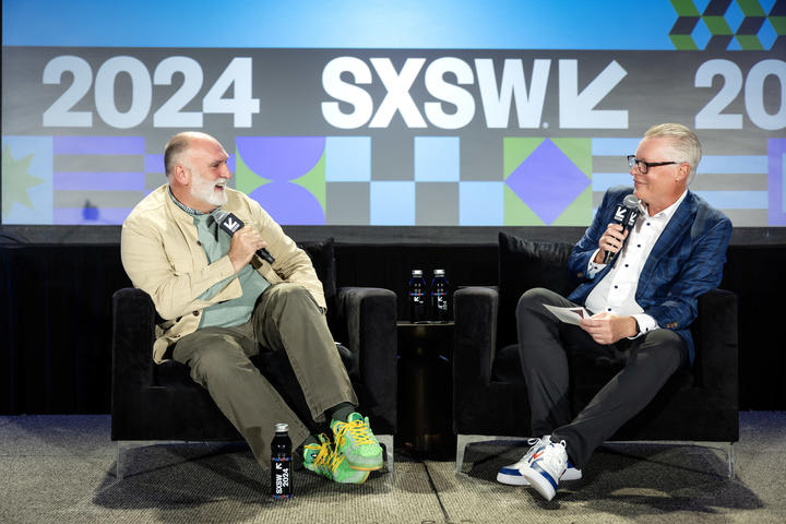 Ed Bastian, Delta Air Lines CEO, interviews chef and humanitarian José Andrés during the second half of the&nbsp;SXSW Featured Session: "People First, Always: How to Put Values at the Heart of your Business"&nbsp;on March 10, 2024.&nbsp;