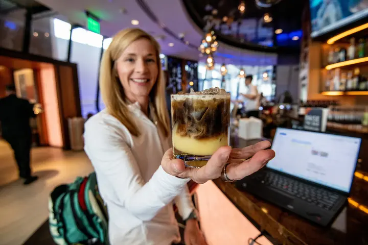 The Austin Sky Club offered two cocktails, the blackberry moonrise (pictured) and the corona colada, to celebrate the total solar eclipse on April 8, 2024.