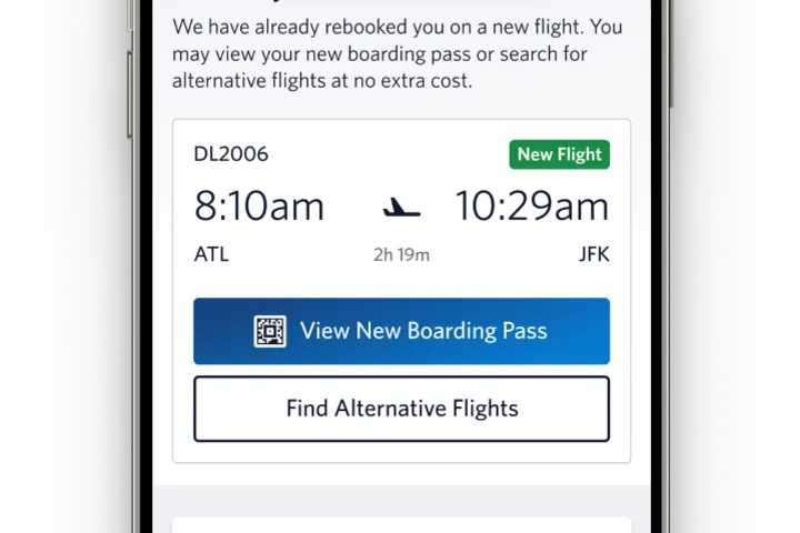 The new Help Center view in the 6.0 version of the Fly Delta app