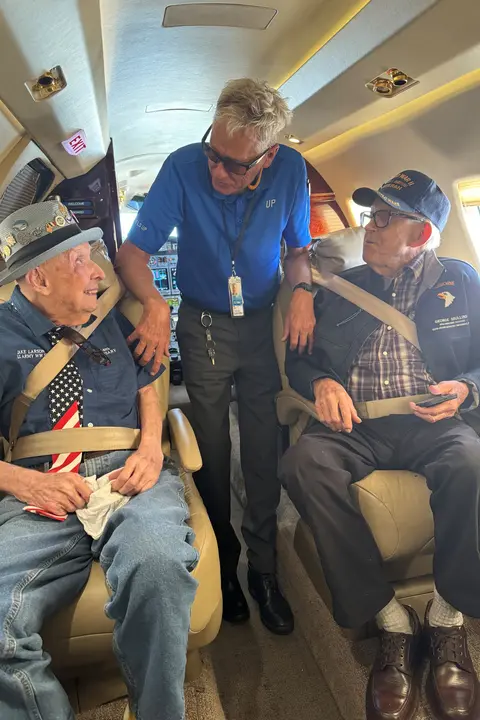 As WWII Veterans from around the country began making their way to Atlanta for the special charter flight directly to Normandy, Wheels Up – a valued partner of Delta that offers private aviation solutions – gave two WWII Veterans (age 99 and 101) the experience of a lifetime to kick off their journey by flying them directly from California to Atlanta in a private Citation X Super-Mid Jet. 