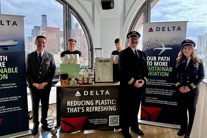 Delta pilots and flight attendants attend New York Climate Week to display Delta's sustainability efforts.