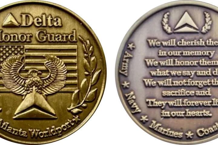 Front and back view of honor guard coins