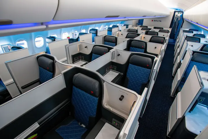 Interior of Delta One cabin with Delta One Suites