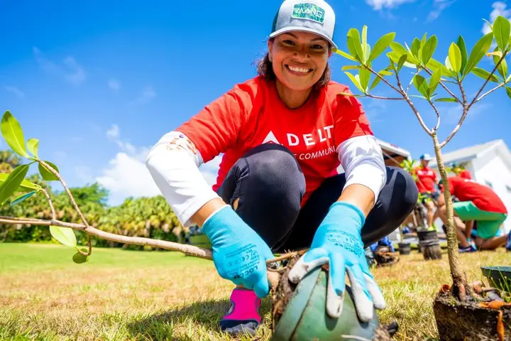 Delta people help plant trees in Palm Beach.
