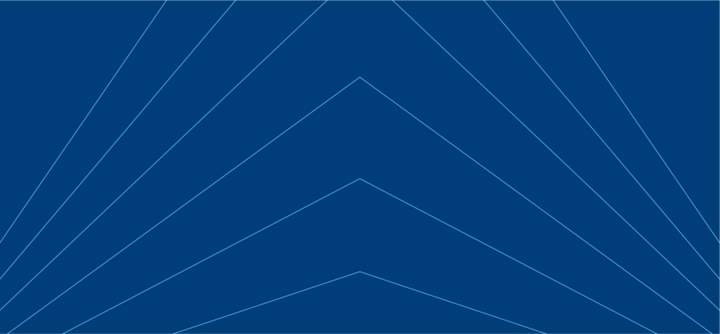 Abstract blue graphic with thin angled lines forming a symmetrical, layered chevron pattern