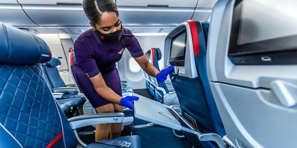 Flight attendant cleaning