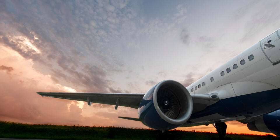 Exterior detail of wing engine of a 757-200