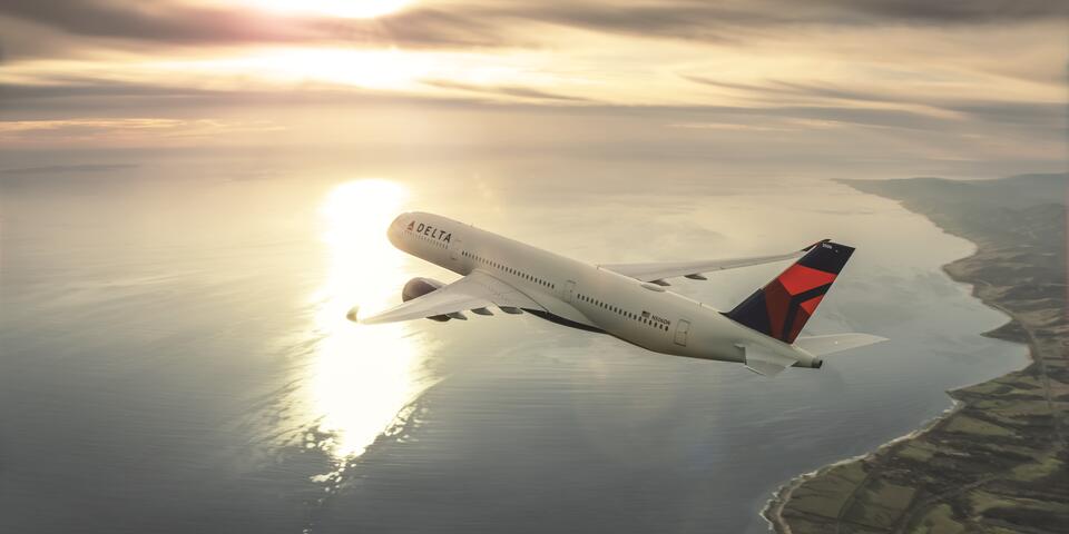 Airbus A350, flying into the sunrise