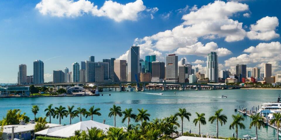 A daytime view of the Miami, Florida skyline.