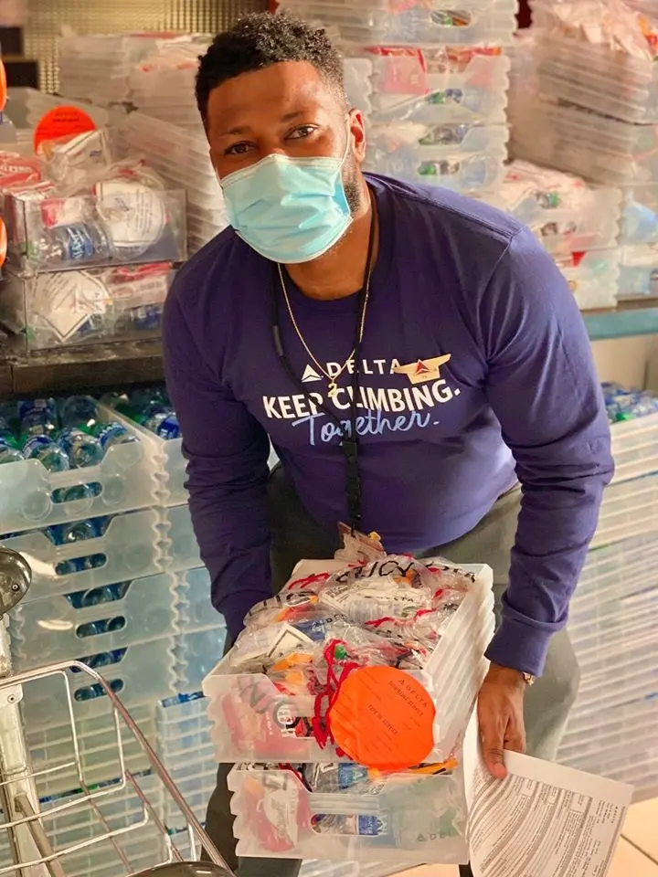 Employee loading care packages