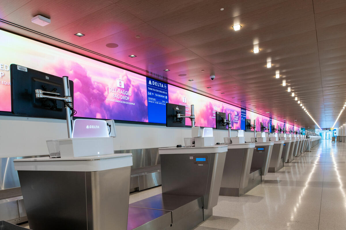Check-in counter at Delta’s LaGuardia terminal