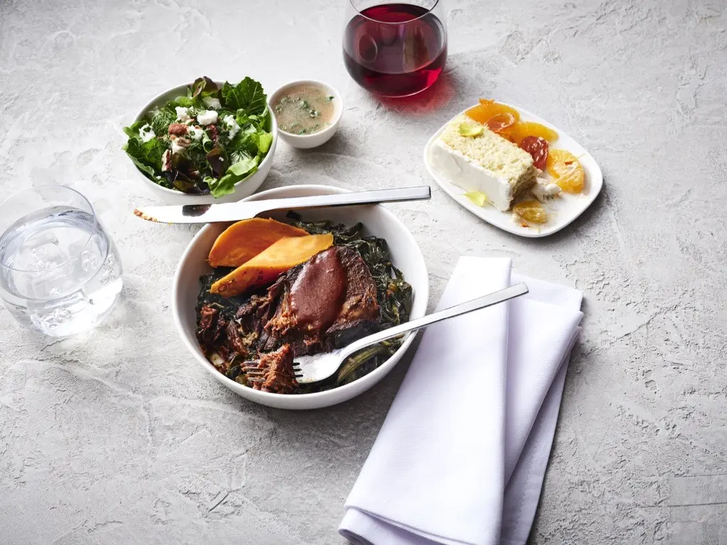 Short rib with kanni sauce, a Delta first class meal offering, created by Chef Mashama Bailey