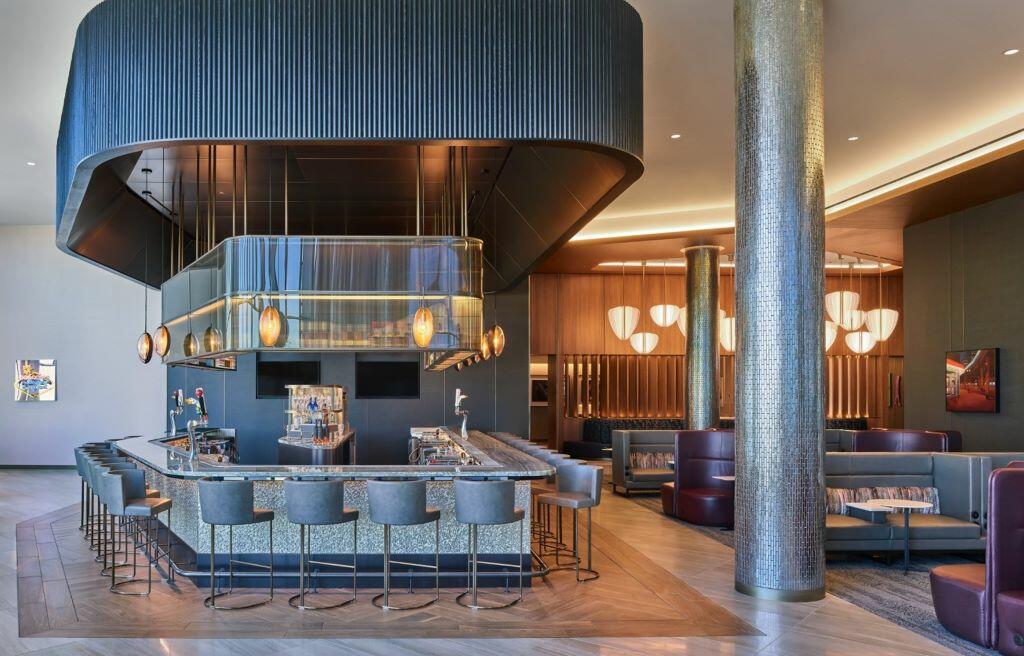 New Delta Sky Club at O'Hare Airport features modern touches.