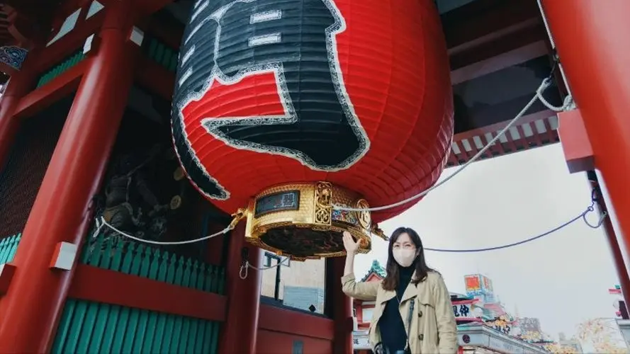 Delta Customer Service Agent Mayumi Saito visits Senso-Ji, a Buddhist temple in Asakusa that is Tokyo's oldest temple.  