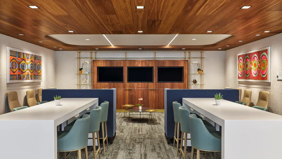 Some of the seating in the new Delta Sky Club at Kansas City International Airport.